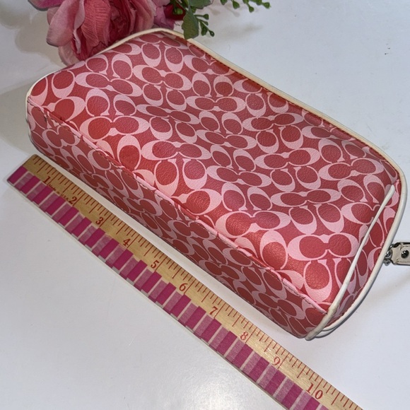 Coach Coated Canvas Pink Red Cosmetics Pouch 9” Coach coated Canvas Travel - Picture 5 of 16
